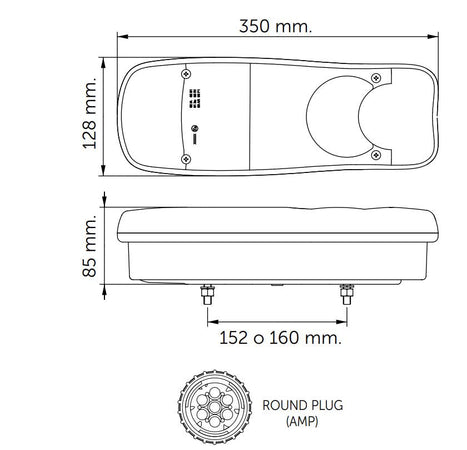 Fanale posteriore alogeno dx-sx 350x133mm 7 funzioni luminose