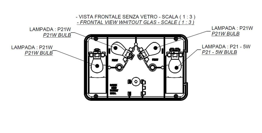 Fanale posteriore alogeno dx 220x140mm 6 funzioni luminose