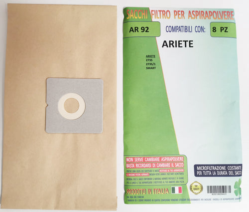 8 SACCHETTI SACCHI ASPIRAPOLVERE ARIETE SMART 2735 - 2735/1 IN CARTA AR 92