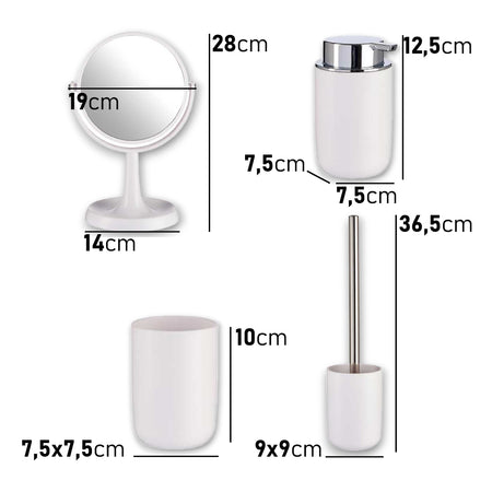 Accessori da Bagno 4pz Acciaio e Polipropilene Specchio PortaScopino Dosatore Bicchiere