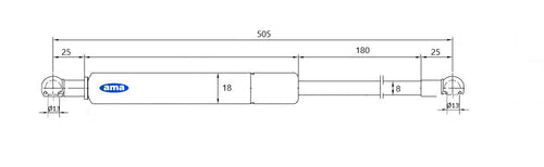 Molla a gas estensione max 505mm 300 N adattabile al riferimento originale Deutz-Fahr 04403124