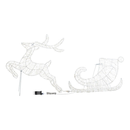 Decorazione natalizia "Renna galoppante con slitta" 2D con gocce led bianco da esterno