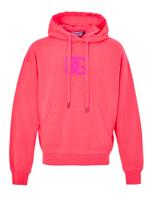 Dolce & Gabbana Felpa con Cappuccio Rosa con Logo DG da uomo