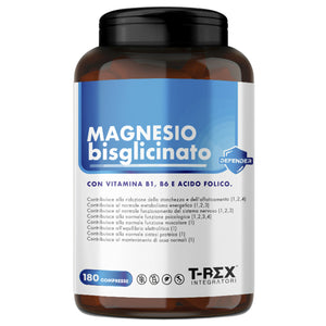 T-Rex Integratori Magnesio Bisglicinato 375mg con Vitamina B6, B1 e Acido Folico - 180 compresse - Sistema nervoso, Energia, Muscoli e Ossa