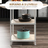 Tavolo da Pranzo per 4-6 Persone con 2 Ripiani Integrati, in Acciaio e MDF, Ø100x76 cm, Bianco e Rovere QS683A-050V80AKQS6
