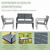 Set Salotto da Giardino da 4 Pezzi con Panchina a 2 Posti, 2 Poltrone e Tavolino, Grigio Scuro 84B-644