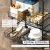 Carrello da Cucina Portavivande Stile Industriale con 4 Ruote, 2 Cestini e 4 Ganci, 60x38x85.5cm, Marrone Nero FT9801-225FT9