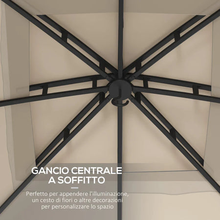 Gazebo da Giardino 3x3m in Acciaio con Doppio Tettuccio e Tende, Beige e Grigio 84C-368V00BG