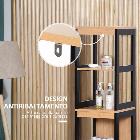 Colonna Bagno con 2 Cassetti e 3 Vani Aperti in Legno MDF e Bambù 30x30x144.3 cm YH2834-208YH2