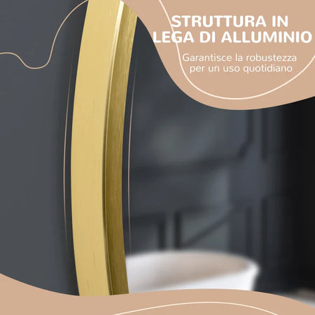 Specchio Bagno Rotondo con Cornice da Parete in Lega di Alluminio, Ø50x2cm, Oro WF5834-394V01GDWF5
