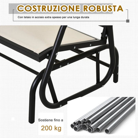 Panchina a Dondolo da Giardino a 2 Posti in Metallo e Tessuto Traspirante, 120x70x85cm, Beige 84A-076CW