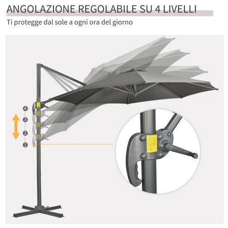 Ombrellone da Giardino Decentrato 3x2.5 m Girevole a 360° con Angolazione Regolabile, Grigio 84D-052V00GY