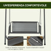 Dondolo da Giardino 2 Posti con Cuscini e Tasche, in Acciaio e Textilene, 168x117x181 cm, Grigio Scuro 84A-332V00CG