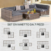 Salotto da Giardino in Rattan da 7 Pezzi con Tavolino e Divano Modulabile con Cuscini, Grigio 860-020V03