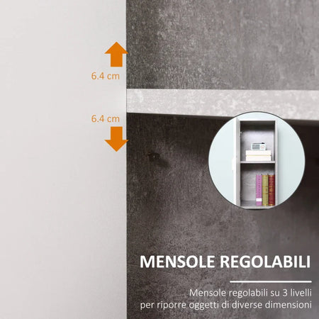 Colonna Bagno con 2 Armadietti e 2 Vani Aperti in Legno Effetto Cemento, 30x30x180cm TY7834-379TY7