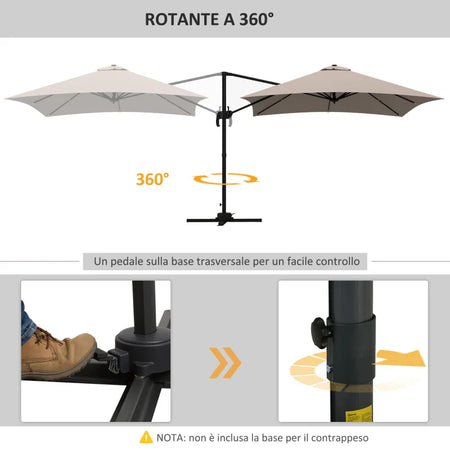 Ombrellone 3x3 m a Braccio con 8 Stecche, Pedale e Manovella, in Alluminio e Poliestere, color Khaki 84D-112V01KK