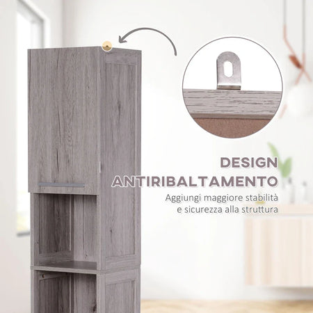 Colonna Bagno in MDF con 2 Armadietti e 2 Ripiani Aperti, 30x32x172.5 cm, color Legno VG3834-212VG3