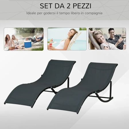 Set 2 Sdraio da Giardino Pieghevoli, Lettino Prendisole in Alluminio e Textilene, 61x165x63cm 84B-540