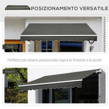 Tenda da Sole per Esterno Avvolgibile a Bracci con Apertura a Manovella, 350x250 cm, Grigio WE1840-174V00GYWE1