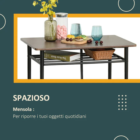 Tavolo Alto con 2 Sgabelli per Cucina, Soggiorno, Bar, Struttura in Acciaio con Poggiapiedi e Mensola JH6835-297BKJH6