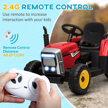 Trattore Elettrico per Bambini 3-6 Anni con Rimorchio Rimovibile, Batteria 12V e Telecomando, Rosso DF5370-281V90RDDF5