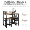 Set Tavolo 2 Sgabelli Alti da Bar in Legno Isola Cucina con Portabottiglie e Portabicchieri in Stile Industriale YU9835-215YU9