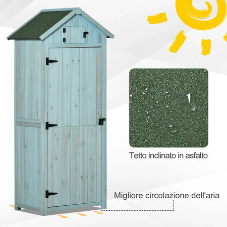 Casetta da Giardino Porta Attrezzi in Legno con 3 Ripiani, 77x54.2x179cm, Blu ZX4845-209V01BUZX4