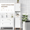 Mobile Salvaspazio Bagno in Legno Bianco, Mobile a Colonna con Armadietti e Cassetto 39x30x180cm QA2834-312QA2