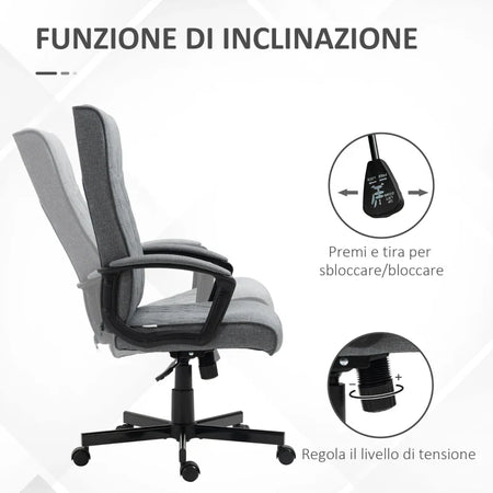 Sedia da Ufficio Girevole con Funzione Dondolo e Altezza Regolabile, 65x72x102-112.5cm, Grigio PL8921-605V00CGPL8