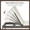3pz Componibile 2 Lettino Prendisole da Giardino (60 x 195 x 86cm) e 1 Tavolino (121 x 40 x 50cm) Rattan con Materassini, Marrone e Bianco Crema 862-022BN