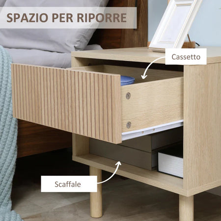 Comodino Moderno con Cassetto e Ripiano Aperto in Truciolato, 47x47x50 cm, Color Legno IK4831-506IK4