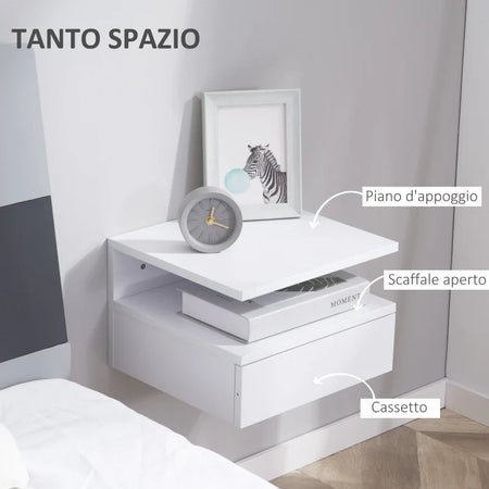 Set da 2 Comodini Sospesi per Camera da Letto con Cassetto e Mensola Superiore in Legno 35x32x22.5cm KL4831-338KL4