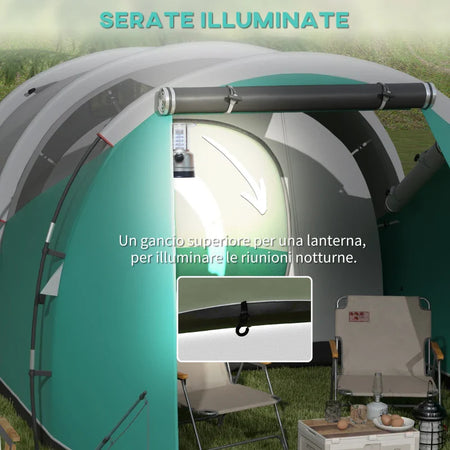 Tenda da Campeggio 2-4 Posti Impermeabile a Tunnel con Borsa di Trasporto, 460x260x190 cm, Verde ED3A20-399V00GNED3