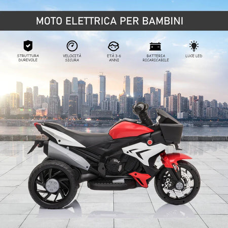 Moto Elettrica per Bambini 3-5 Anni (max. 25kg) con 3 Ruote, Luci e Suoni, Batteria 6V, Rosso, 86x42x52cm GF6370-102RDGF6