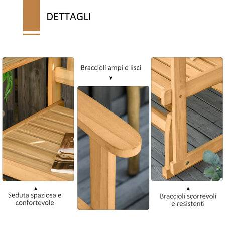 Panchina da Giardino a Dondolo da 2 Posti con Braccioli in Legno di Abete, 132x51x95.5cm, Colore Legno 84B-529