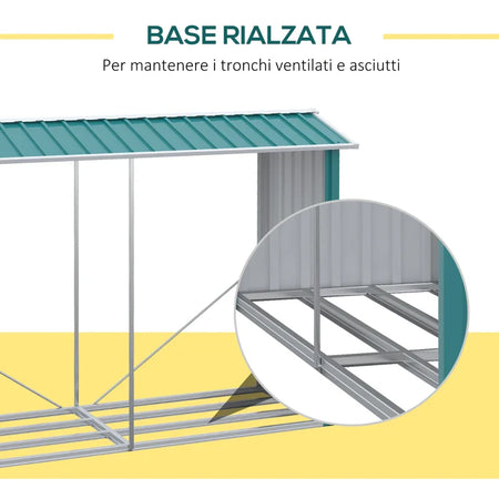 Legnaia con Struttura in Acciaio Galvanizzato e Base rialzata, 240x 86x160cm, Verde ZB5845-835V00GNZB5