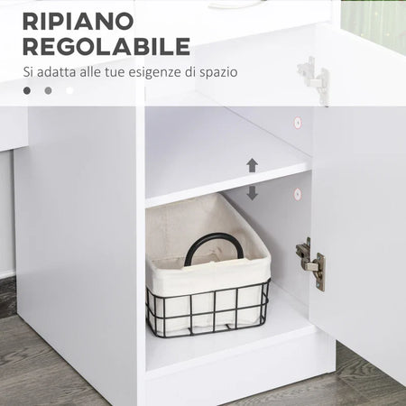 Scrivania Moderna per PC e Computer con 2 Cassetti e 1 Armadietto, Scrivania con Libreria Salvaspazio per Ufficio o Camera in Legno, Bianco ZH3836-267WT