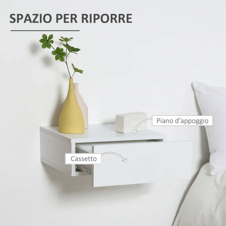 Set 2 Comodini Sospesi in Legno, Design Moderno, 40x30x15cm - Bianco LK6831-481WTLK6