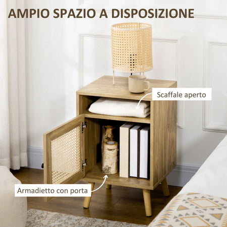Set 2 Comodini in Stile Boho con Armadietto e Ripiano Aperto, in Truciolato, Rattan e MDF, 39x35x60 cm BT2831-599V03NDBT2