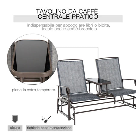 Dondolo da Giardino a Due Posti con Tavolino 81 × 147 × 100cm 84A-011