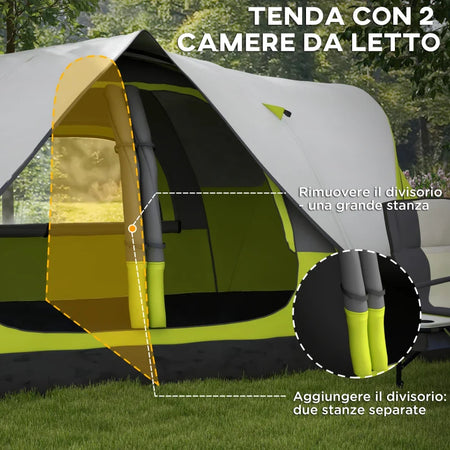 Tenda da Campeggio 4 posti con 2 Spazi Separati, in Poliestere e Fibra di Vetro, 450x215Px180 cm, Verde EG5A20-422V00YGEG5