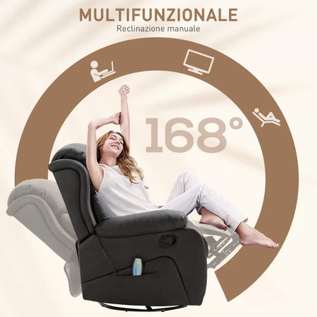 Poltrona Relax Massaggiante con Reclinazione e Poggiapiedi, 97x92X104cm Nero YT4700-094V91BKUY4