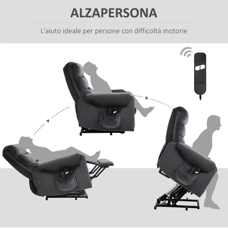 Poltrona Relax Reclinabile a 135°, Massaggiante e Alzapersona con Telecomando, 79x97x103cm, Grigio TR1713-090V90CGJU4