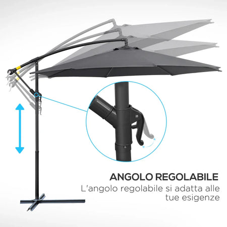 Ombrellone da Giardino 3x2.5 m a Braccio e Inclinabile con Manovella, in Acciaio e Poliestere Grigio 84D-082