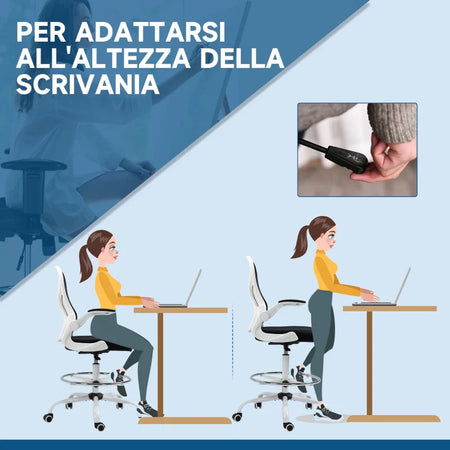 Sedia da Ufficio Ergonomica in Tessuto Traspirante con Altezza Regolabile e Braccioli Ribaltabili, 59x65x110-130 cm JK6921-628V00BKJK6