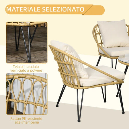 Set da Giardino 5 Pezzi in Rattan con Tavolo Rotondo Ø82x50 cm e 4 Sedie 72x72x75 cm con Cuscini 867-171V00BG