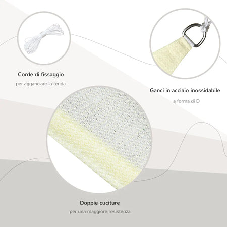 Tenda a Vela Triangolare Parasole in HDPE per Spazi Esterni, 3x3x3 m, Crema Bianco Avorio ZX201-0617ZX2