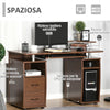 Scrivania per Computer Moderna Porta PC in Legno con Cassetti, Scrivania Salvaspazio Con Libreria, Mensola Estraibile e Porta Tastiera, 120x55x85cm, Marrone ZA6920-011V01ZA6