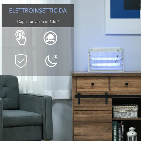 Elettroinsetticida da Esterno e Interno con Lampada Antizanzare UV per 60m², Zanzariera Elettrica 20W, Grigio e bianco XG7849-011XG7