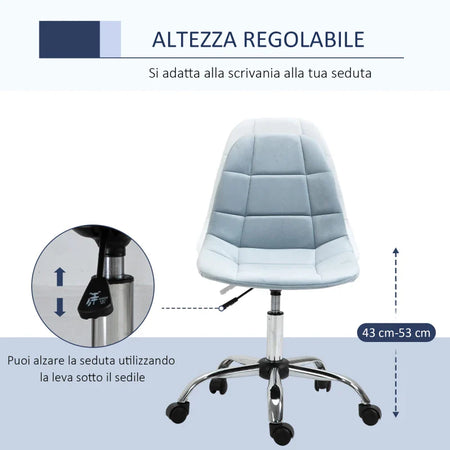 Sedia da Ufficio Ergonomico, Sedia Girevole Scrivania, Regolabile Senza Braccioli, Azzurro, 59x59x81-91cm GH9921-366BUGH9